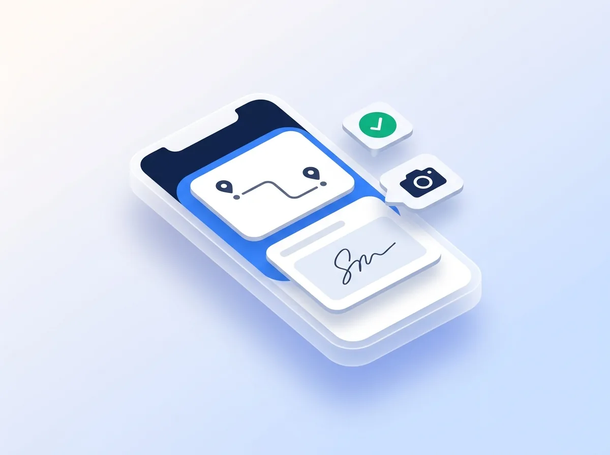 App móvil del chofer capturando firma y foto de prueba de entrega